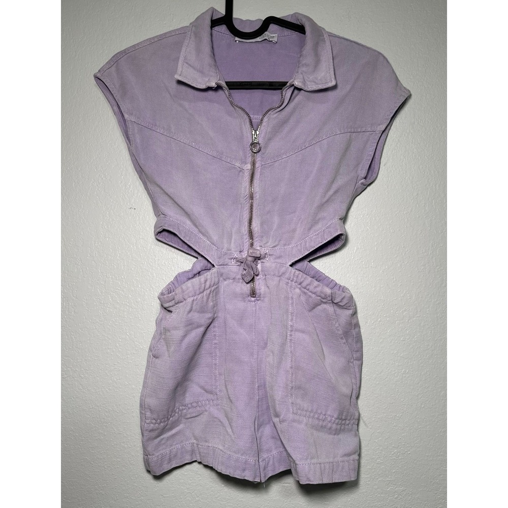 Zara Cut-Out Romper Kids Size 7 Lilac Purple Excellent Zip Front Twill‎ Jumpsuit